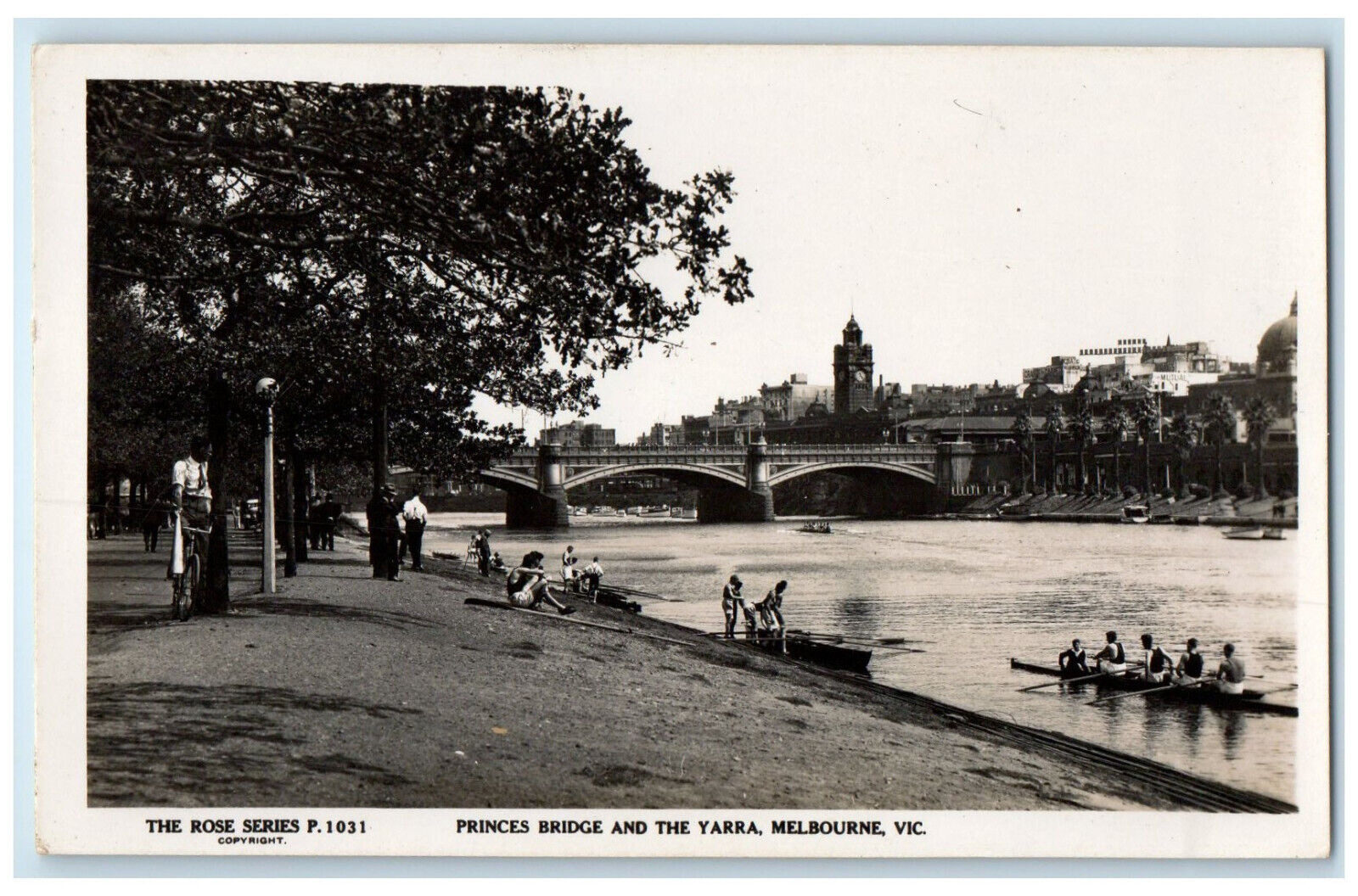 c1940's Princes Bridge Yarra River Boat Melbourne Australia RPPC Photo Postcard