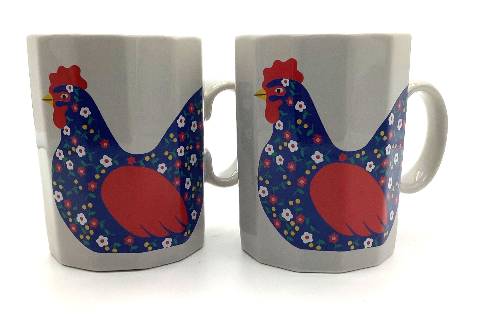 2 VTG Otagiri Rooster Hen Patchwork Floral Farm Coffee Cup Mug 2 VTG Otagiri Rooster Hen Patchwork Floral Farm Coffee Cup Mug
