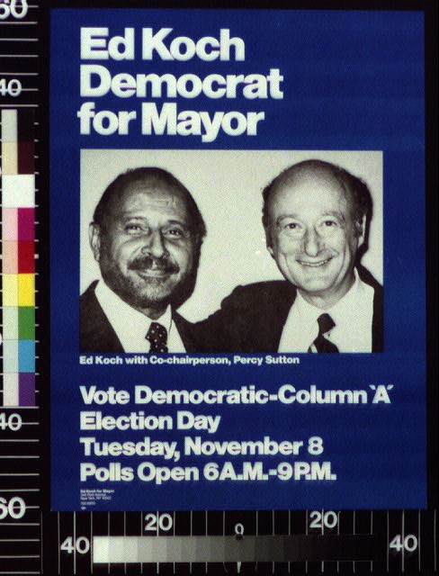 Photo:Ed Koch Percy Sutton New York City 1970s Democrat for Mayor Poster