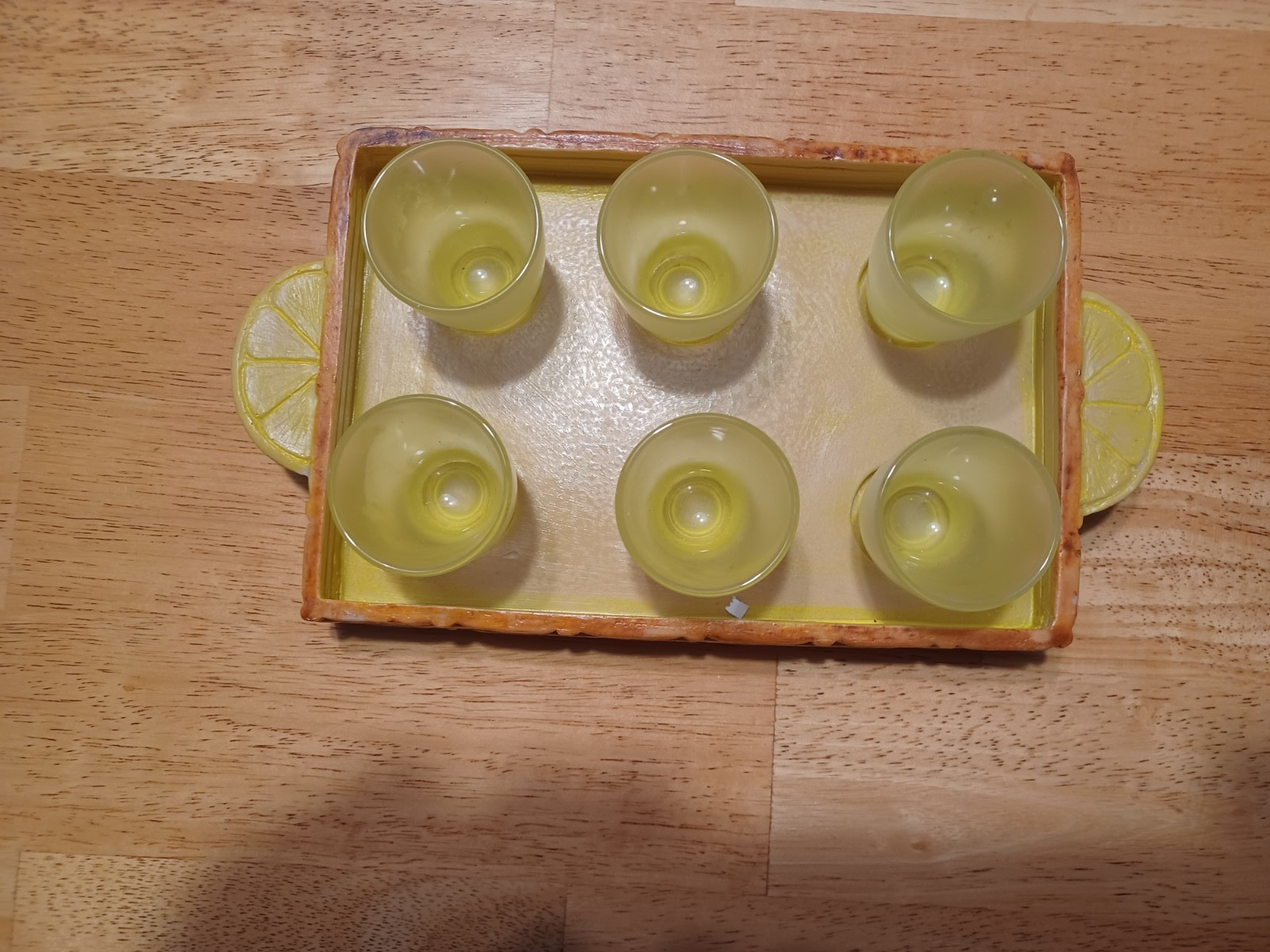 Vintage Limoncello 6 Lemon Yellow Frosted Shot Glasses & Ornate Tray Vintage Limoncello 6 Lemon Yellow Frosted Shot Glasses & Ornate Tray
