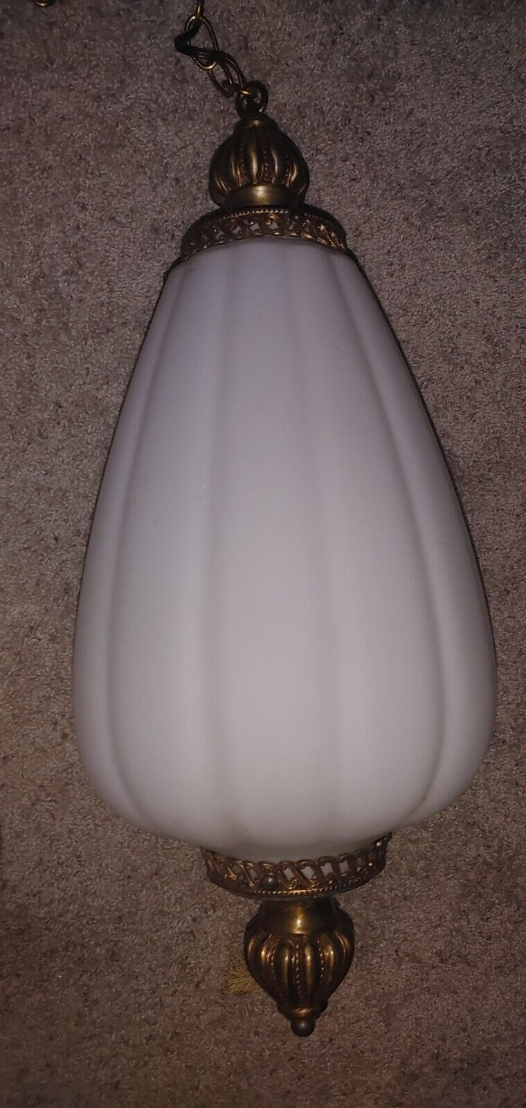 Vintage Mid Century Large Swag Hanging Lamp Light Tear Drop Frosted White 25\