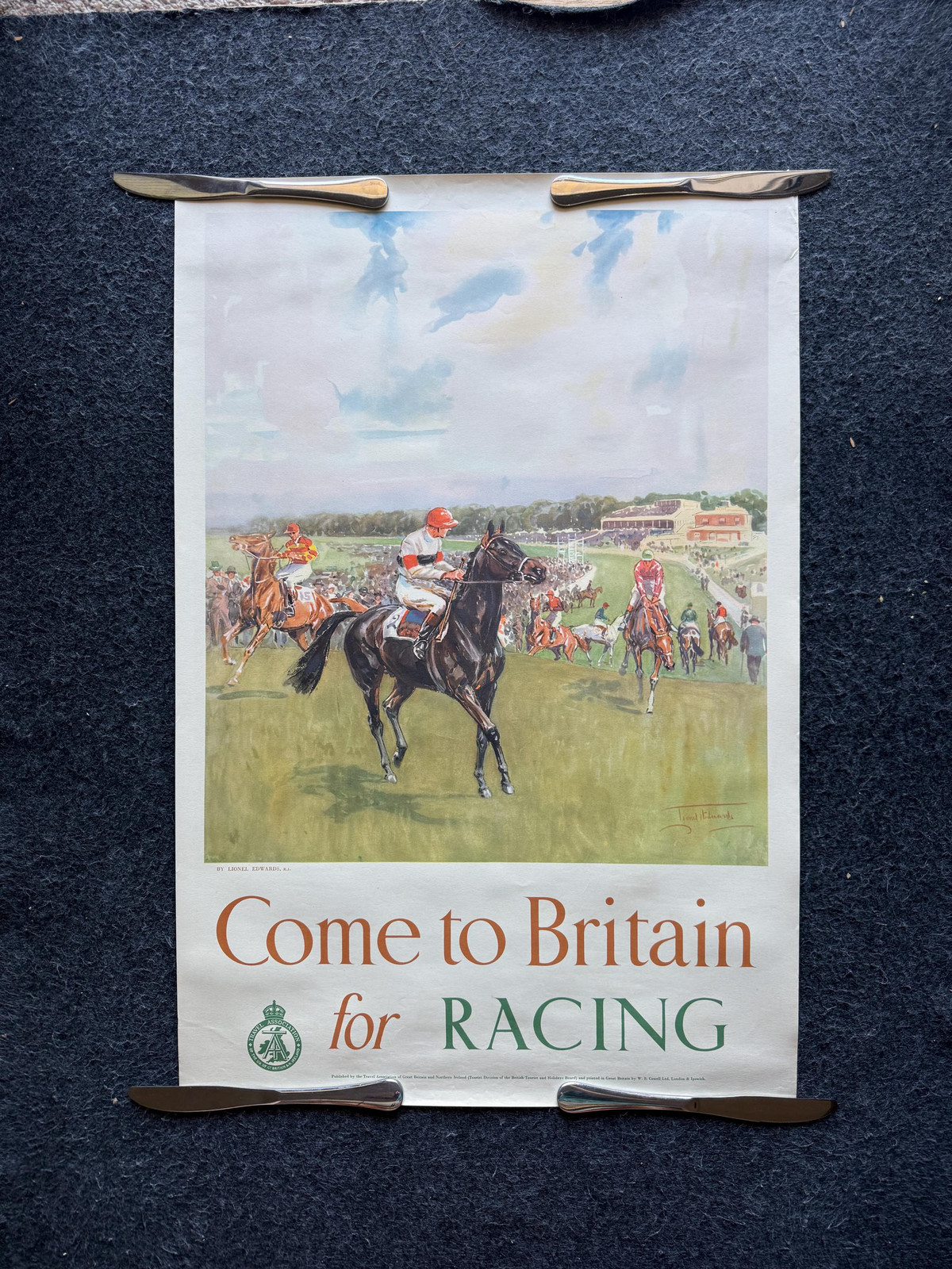 Original 1950s Come to Britain for Golfing Travel Poster, Vintage MCM Wall Deco Original 1950s Come to Britain for Golfing Travel Poster, Vintage MCM Wall Deco