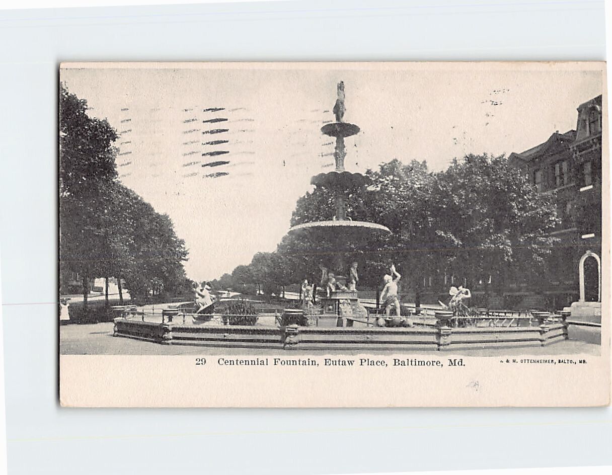 Postcard Centennial Fountain Eutaw Place Baltimore Maryland USA