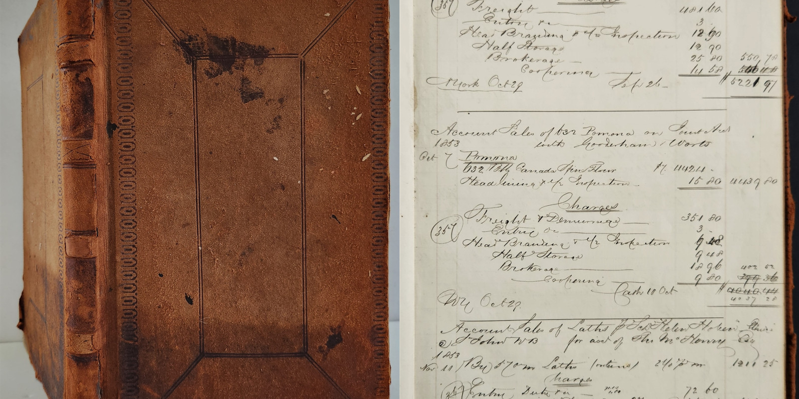 1850s antique SALES LEDGER ny A. SMITHERS? Fish Herring Salmon Cod