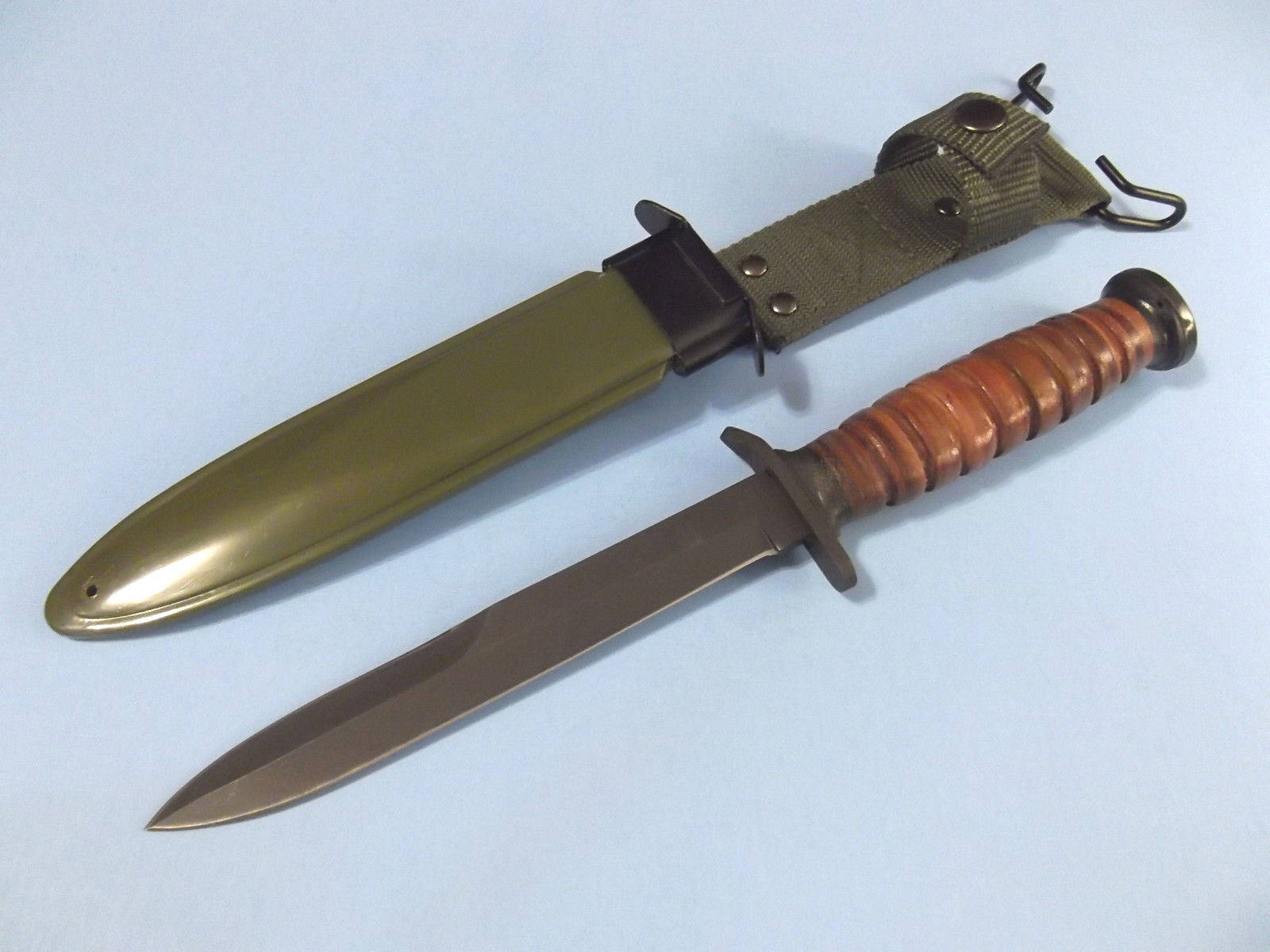 WWII M3 Trench Knife Replica 211133 Stacked Leather dagger 11 5/8\