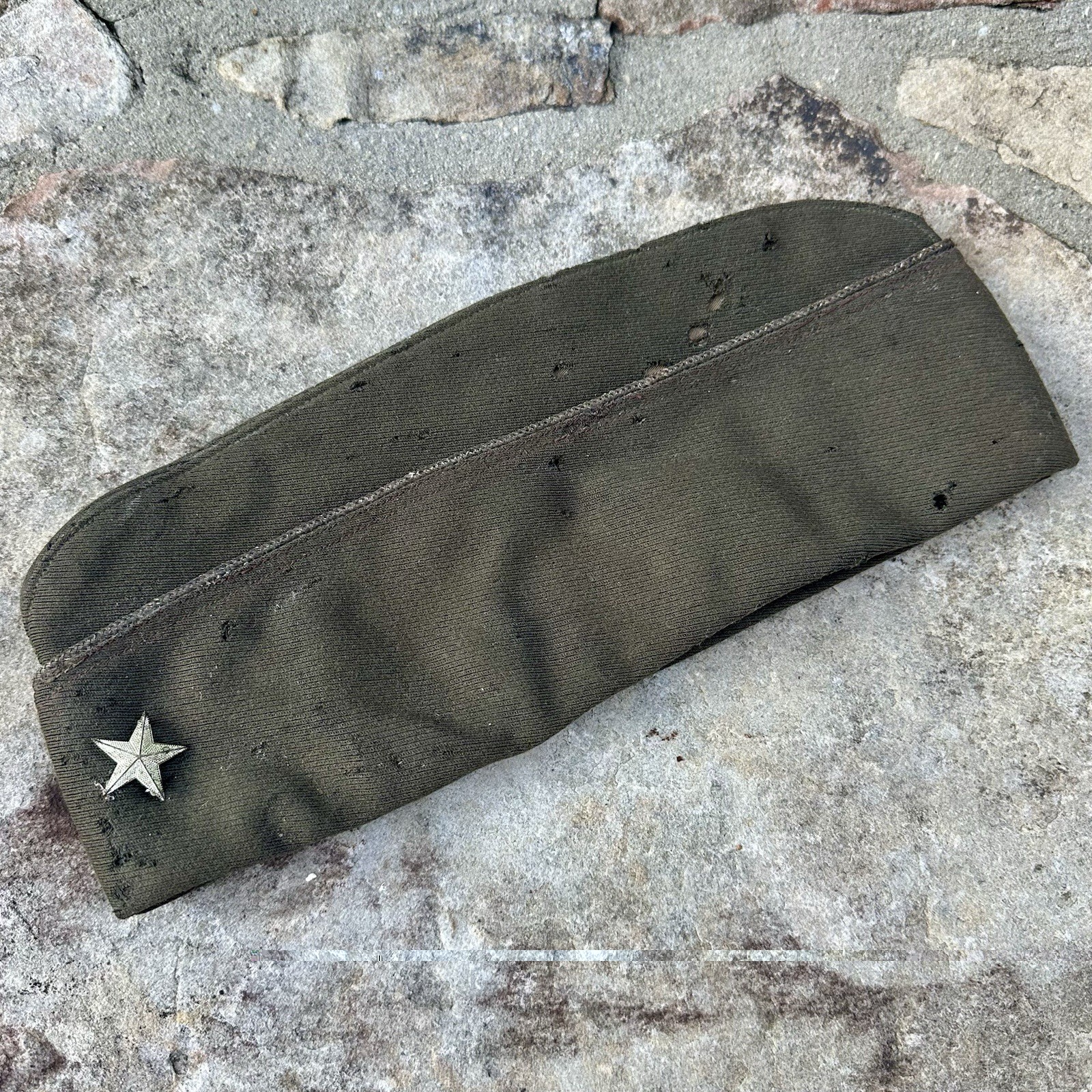 ORIGINAL WWII WW2 US Brigadier General Overseas Side Cap Hat - Scarce - Mothed