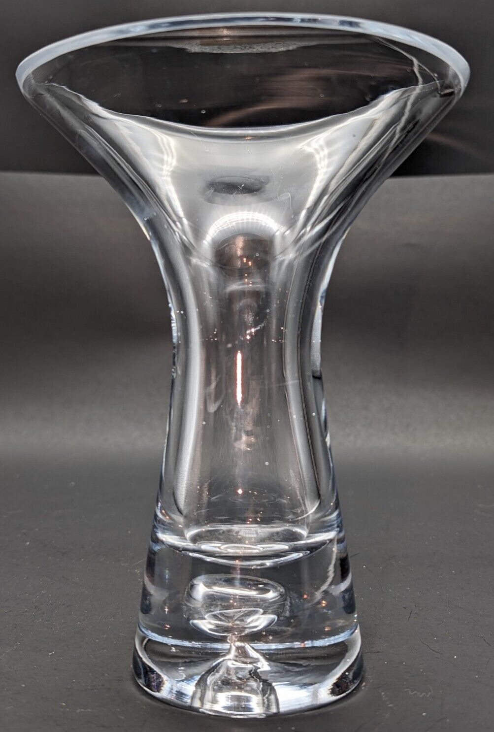 Vintage Krosno Poland Hand Blown Lead Crystal Bubble Base Flared Vase