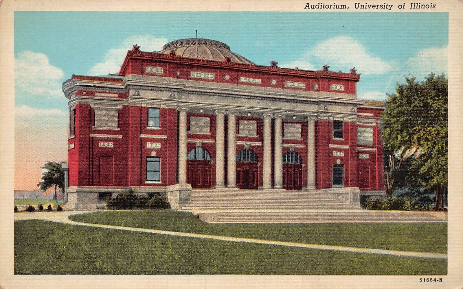 Urbana IL Illinois University Campus Foellinger Auditorium 1930s Vtg Postcard P2