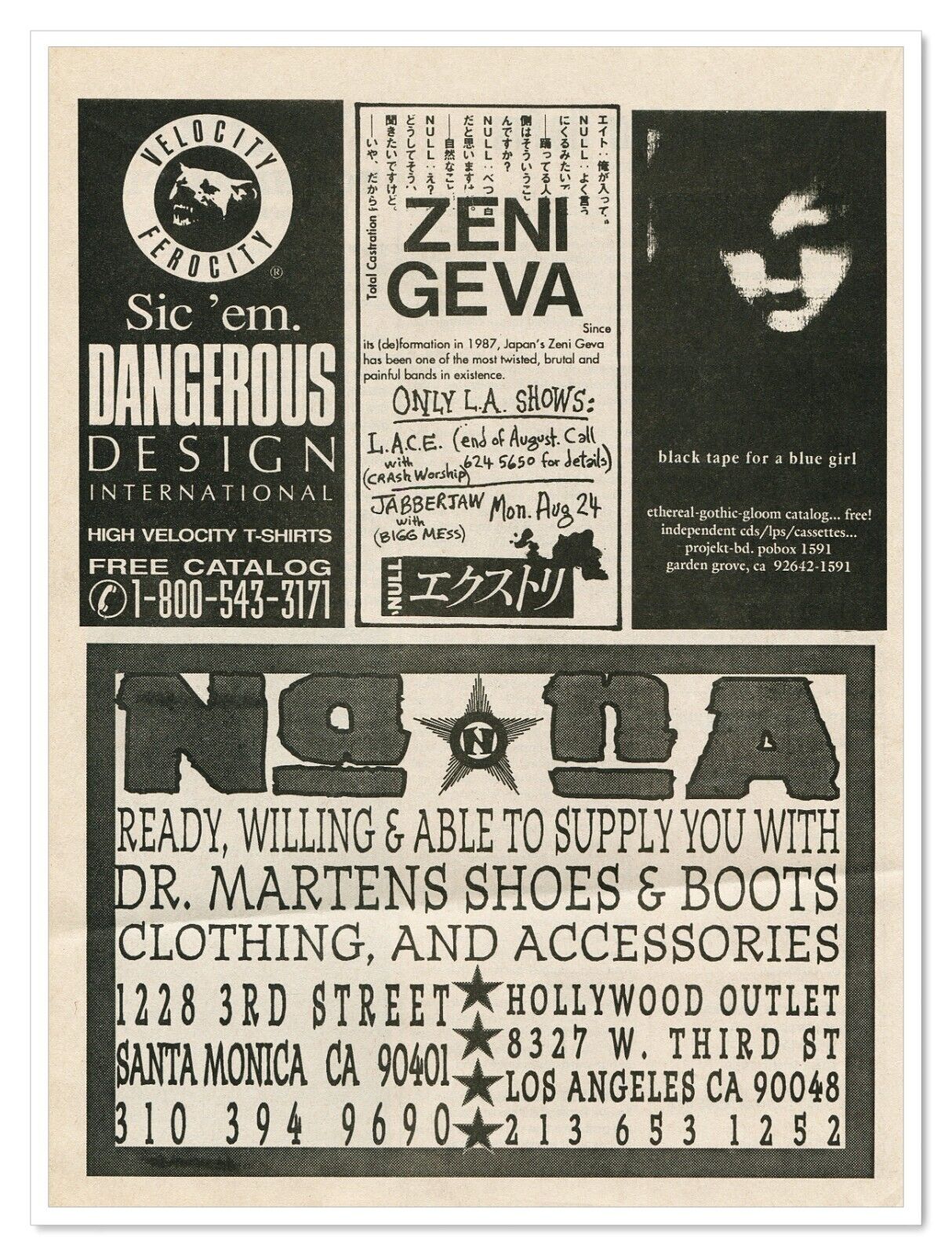 Zeni Geva Black Tape For a Blue Girl NaNa Vintage 1992 Newsprint Magazine Ad