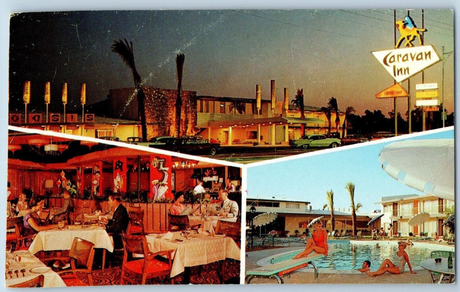 Phoenix Arizona AZ Postcard Caravan Inn East Advertising Multiview c1960 Vintage