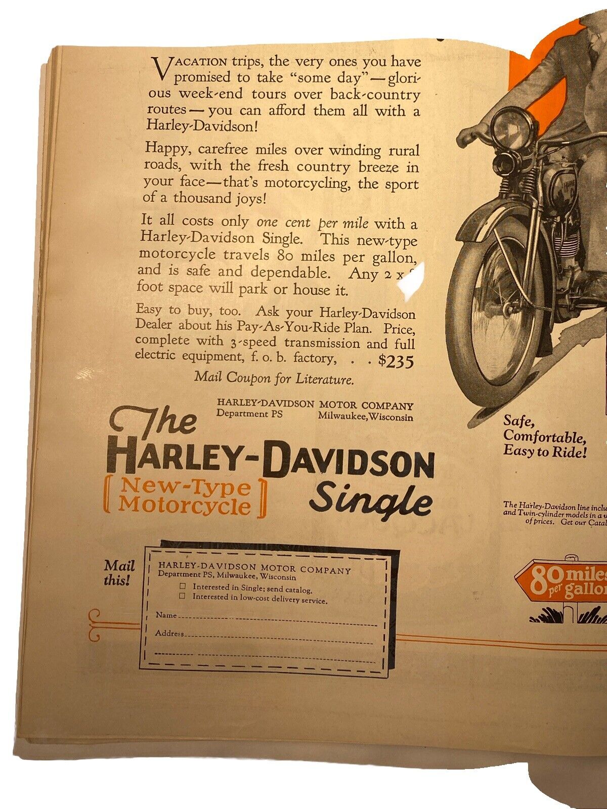 Vintage Harley-Davidson Motorcycle Ad Indian Motorcycle Ad Popular Science 1927