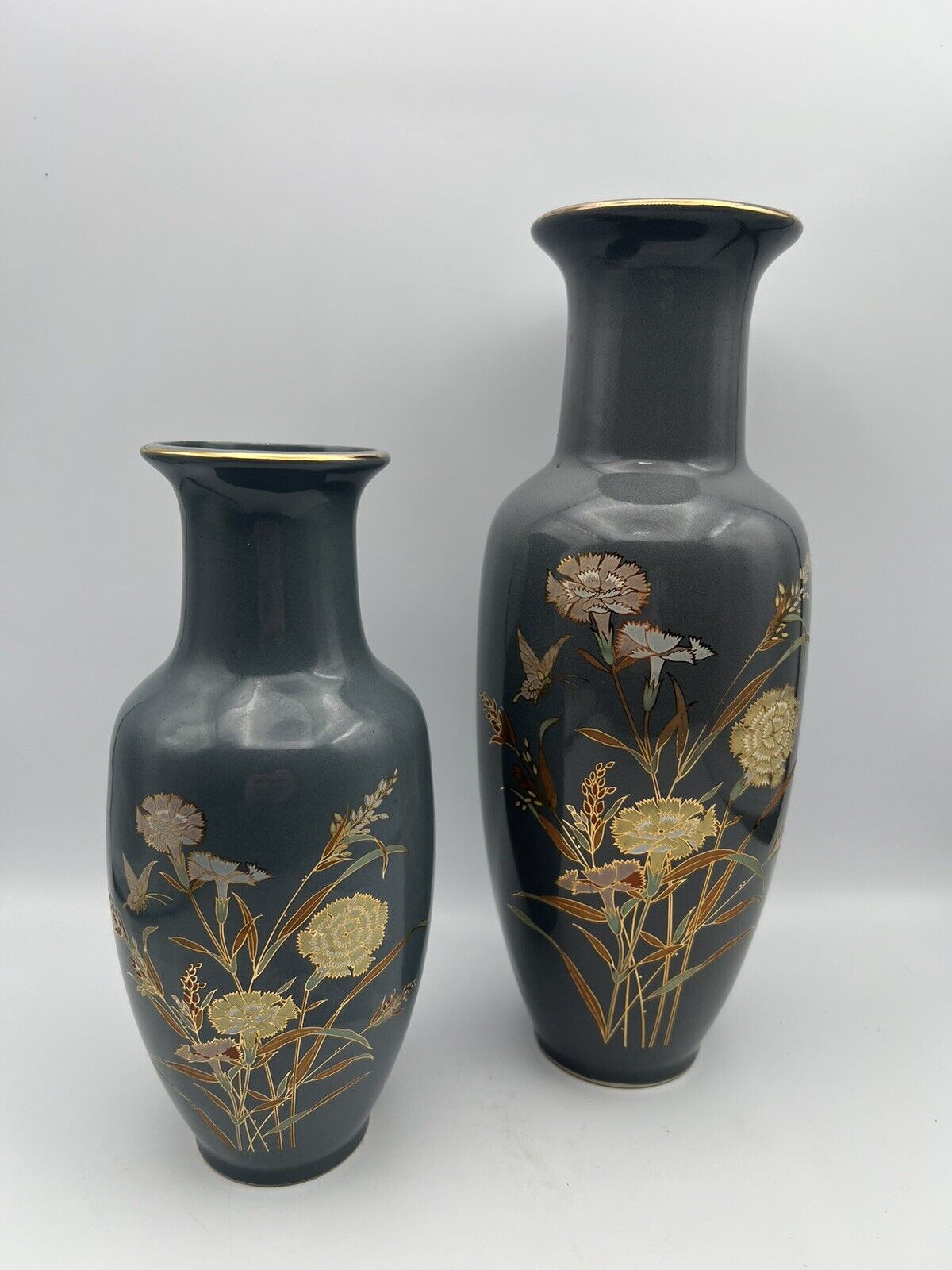 Rare Soft Blue Vintage Japanese Asahi Vase Set Handpainted on Porcelain Gift