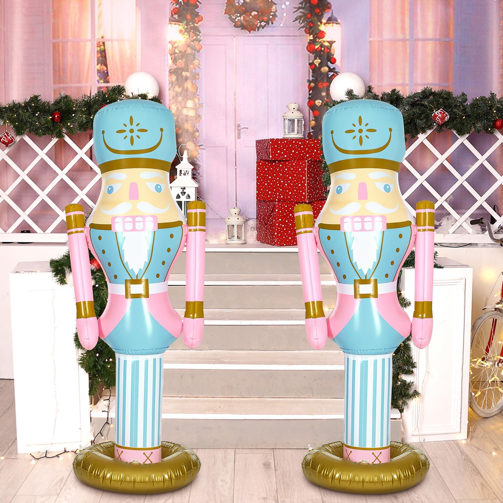 Leyndo 2pcs 5 ft Inflatable PVC Pastel Easter Pink Nutcracker Figures pink