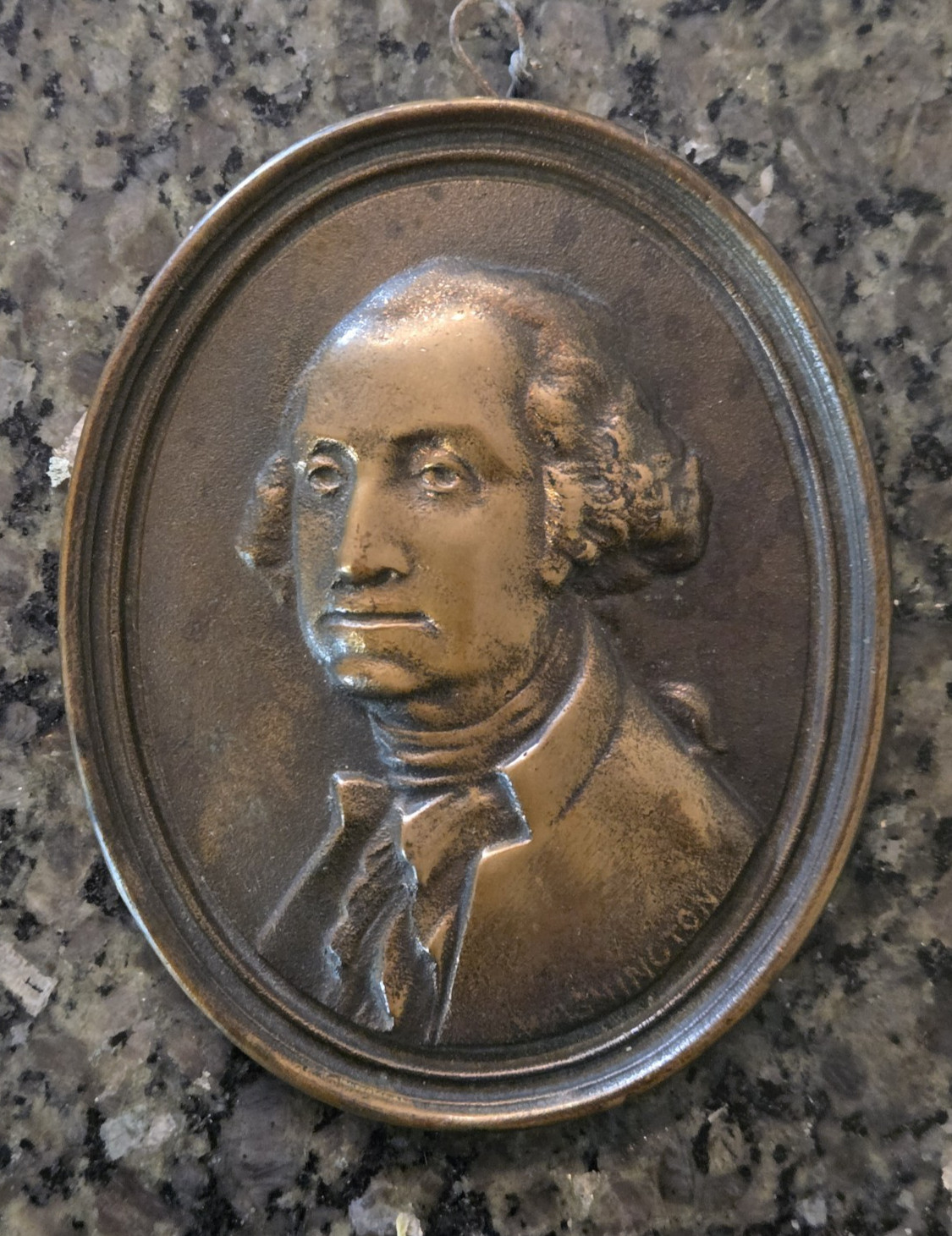Antique 19th-Century George Washington Solid Bronze Plaque Hallmark S in Rhombus
