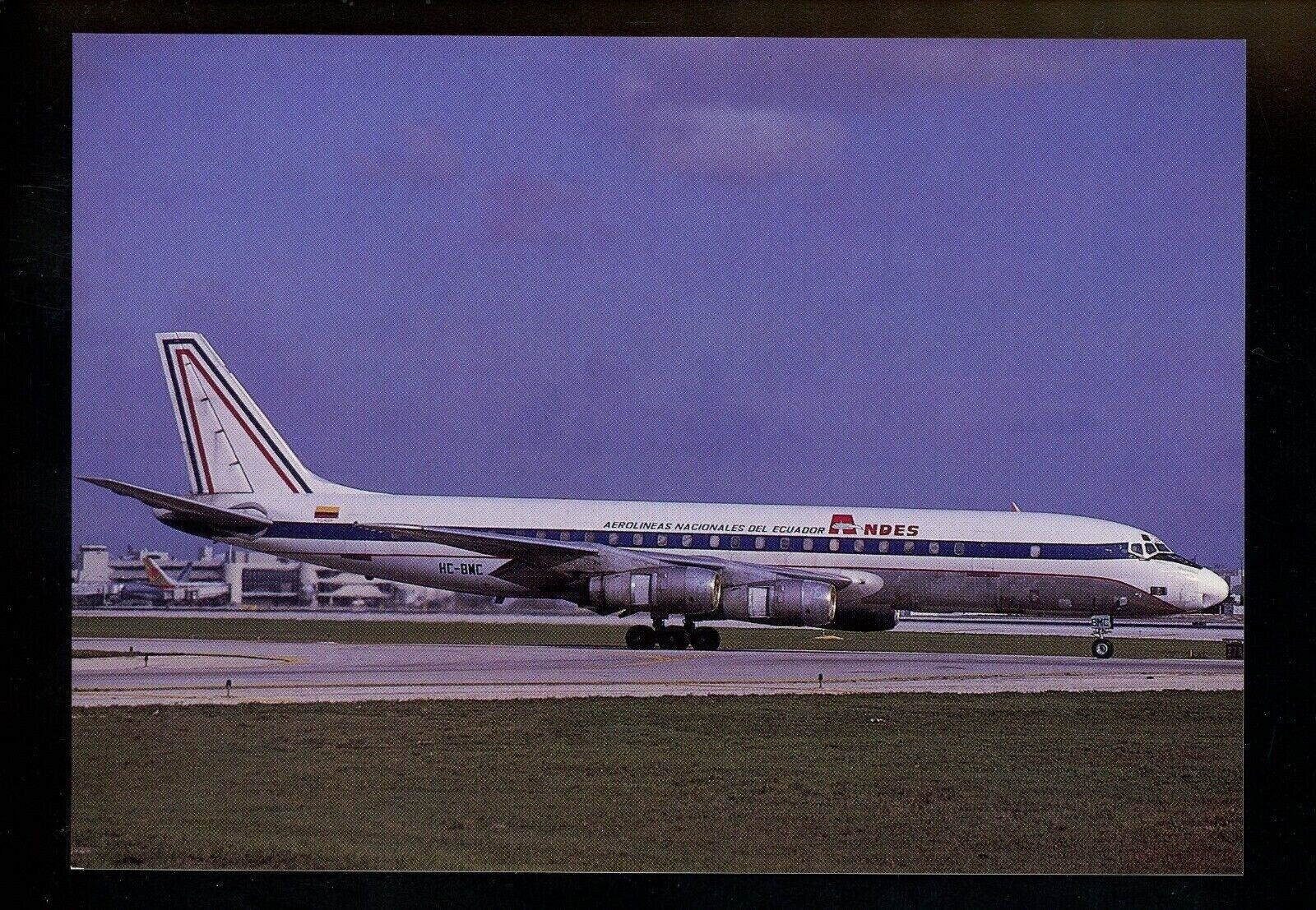 Aviation Airplane Airline postcard ANDES DC-8-54-F HC-BMC c/n 45640/175 JJ 212
