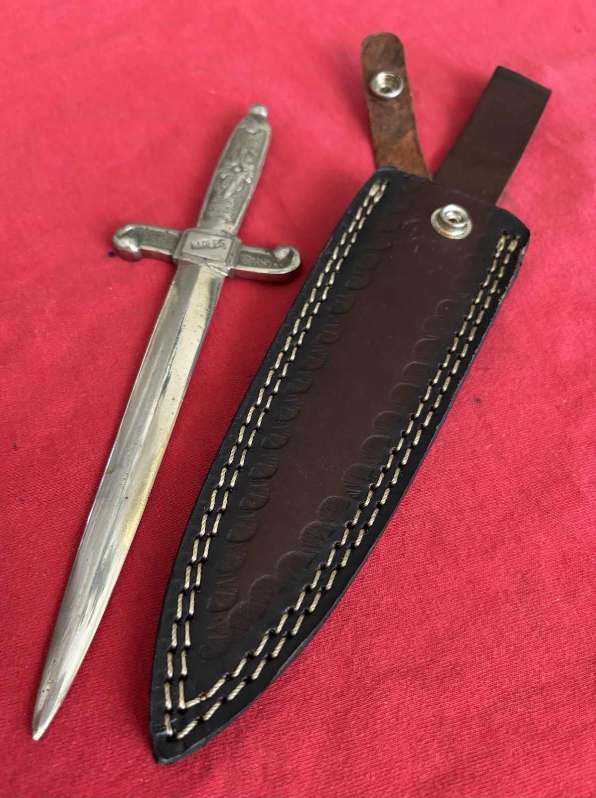 WW2 ANTIQUE 1944 NAPLES ITALY MILITARY DAGGER-LETTER OPENER - NEW LEATHER SHEATH