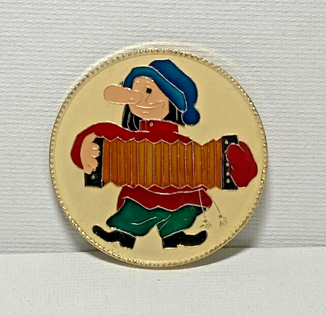 Vintage Soviet Petrushka Clown with Accordion Pin Badge USSR 1980\'s Mytishchi