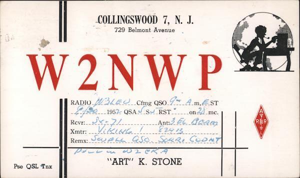 1952 Collingswood,NJ W2NWP Camden County QSL/Ham New Jersey Chrome Postcard