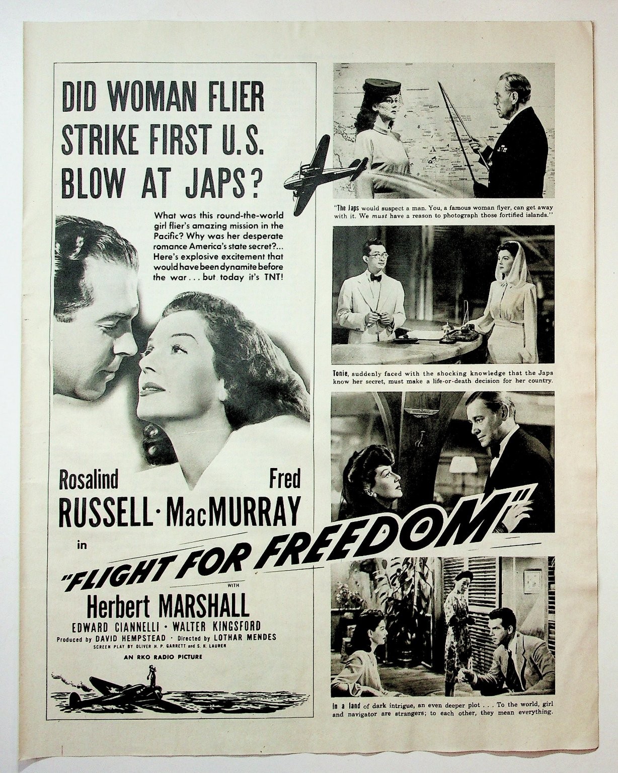 Flight for Freedom 1943 Vintage Print Advertisement 10x13 WWII Film