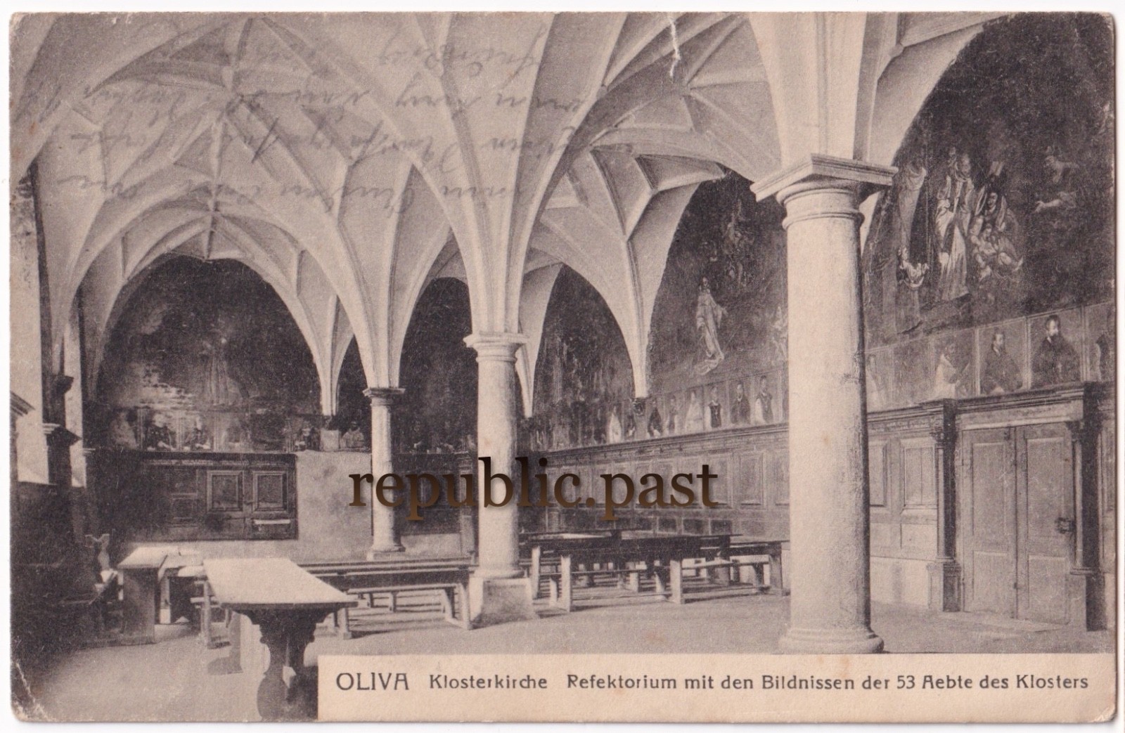 Postcard Gdansk Oliva monastery church, refectory with portraits (P)