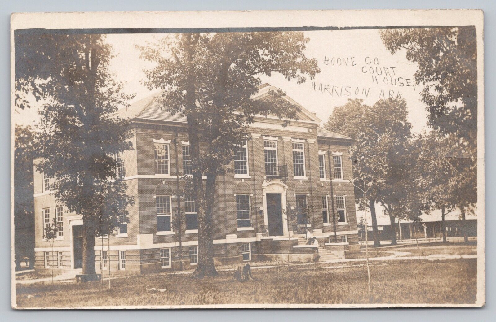 Postcard AR RPPC Harrison View Boone County Court House People Vintage c1910 I9
