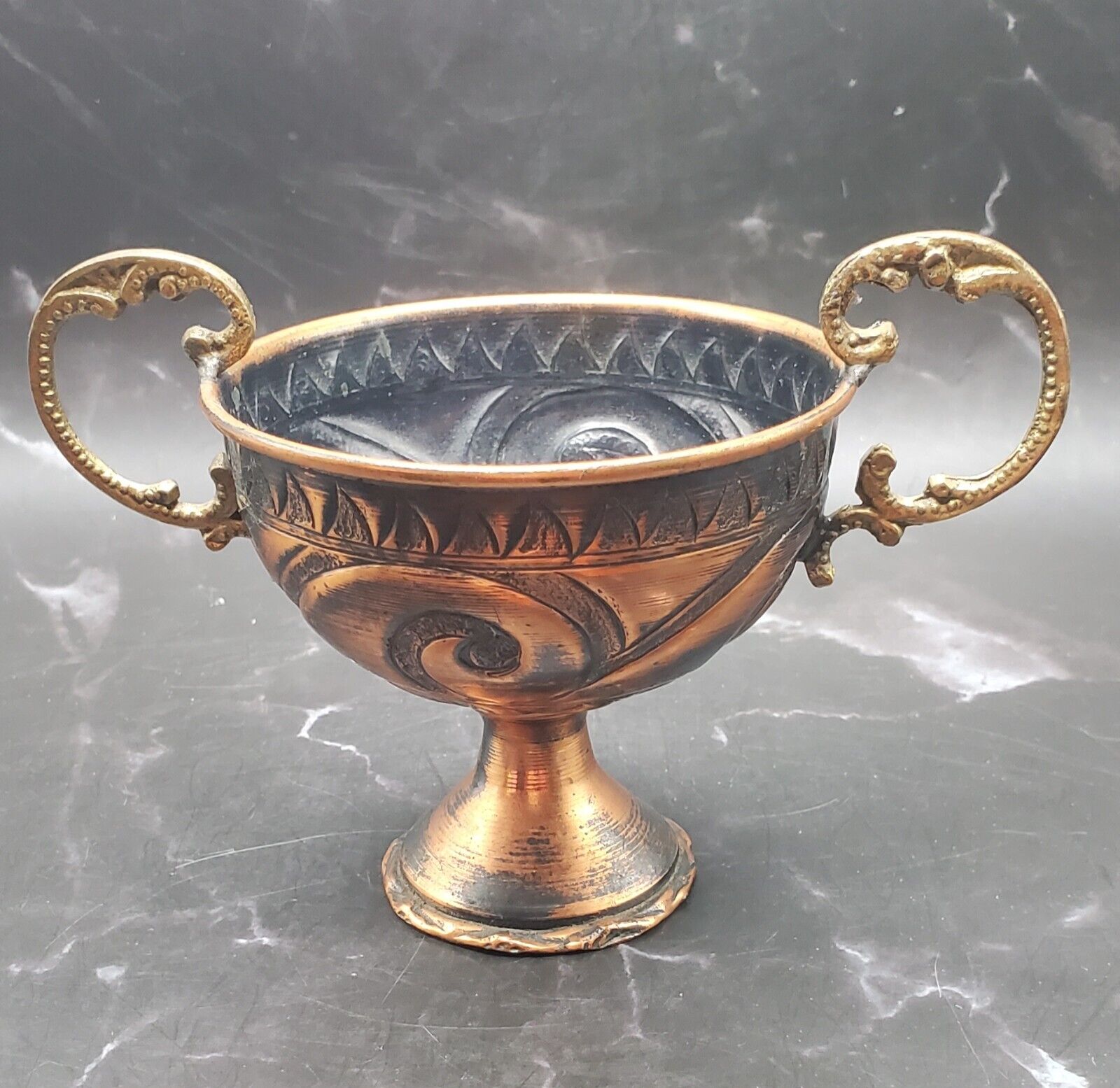 Beautiful Vintage Metal and Copper Pedestal Multi-Use Bowl with Handles