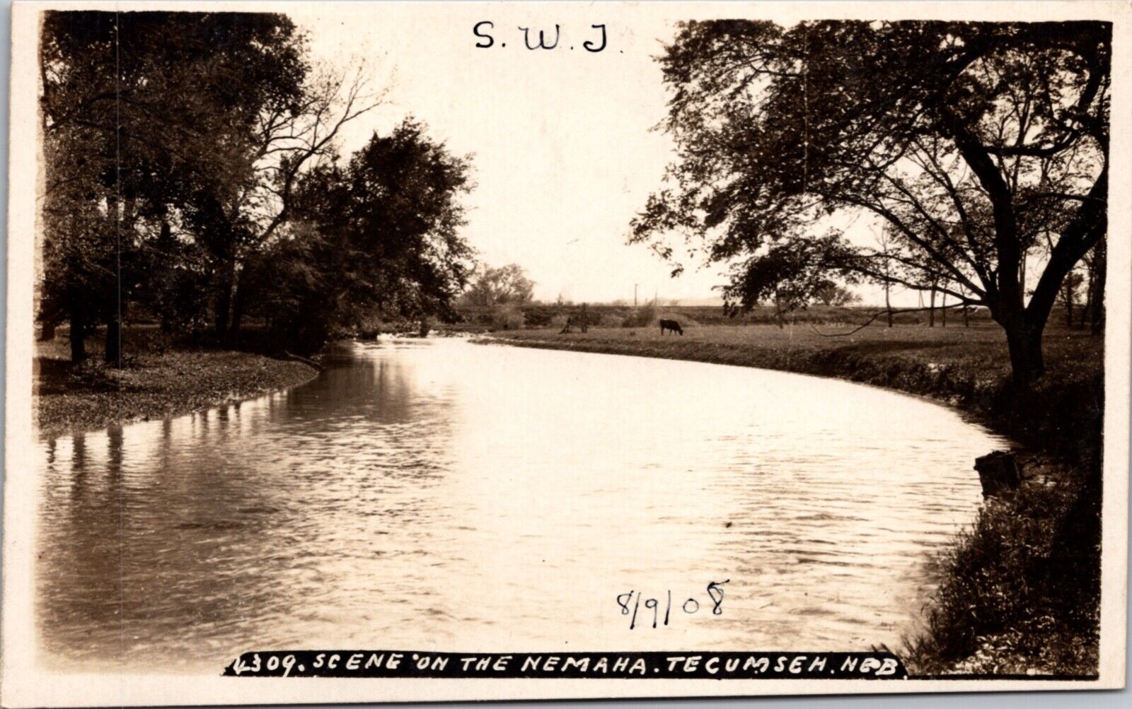 Real Photo Postcard Scene on the Nemaha River in Tecumseh, Nebraska