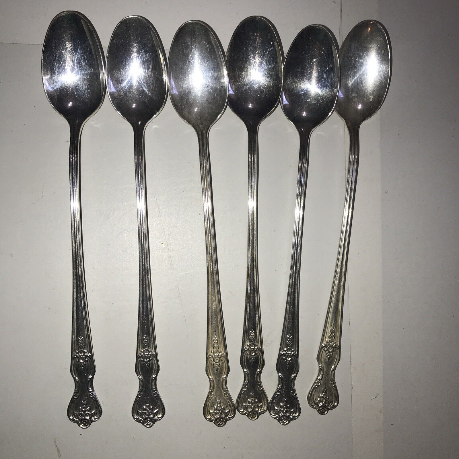 6  International Silver 1951 Magnolia Inspiration Silverplate Iced Tea Spoons
