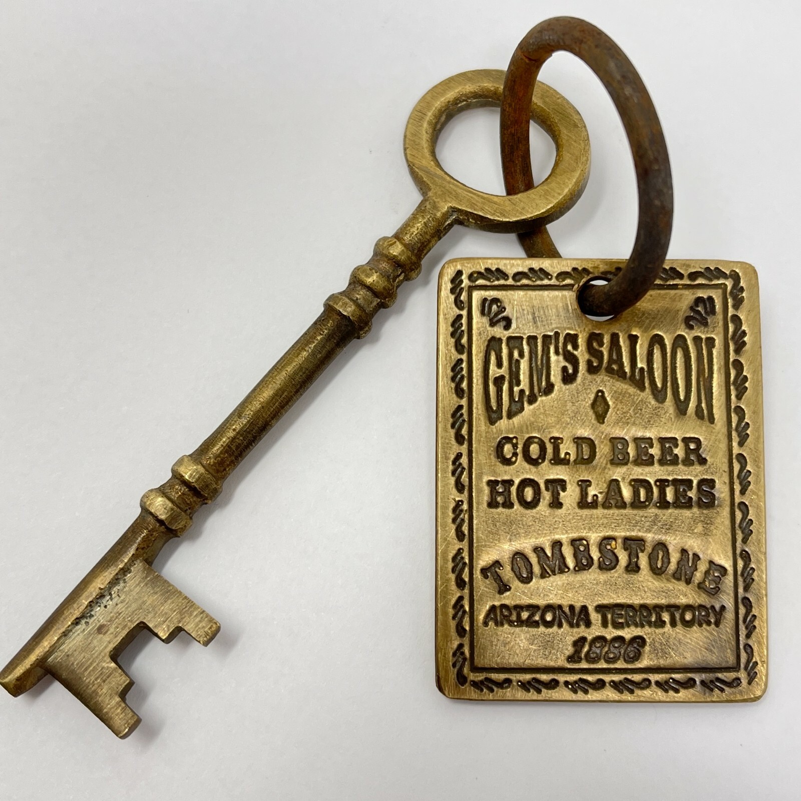 Gem's Saloon 1886 Tombstone Brothel Room Solid Brass Tag & Key W/ Antique Finish Gem's Saloon 1886 Tombstone Brothel Room Solid Brass Tag & Key W/ Antique Finish