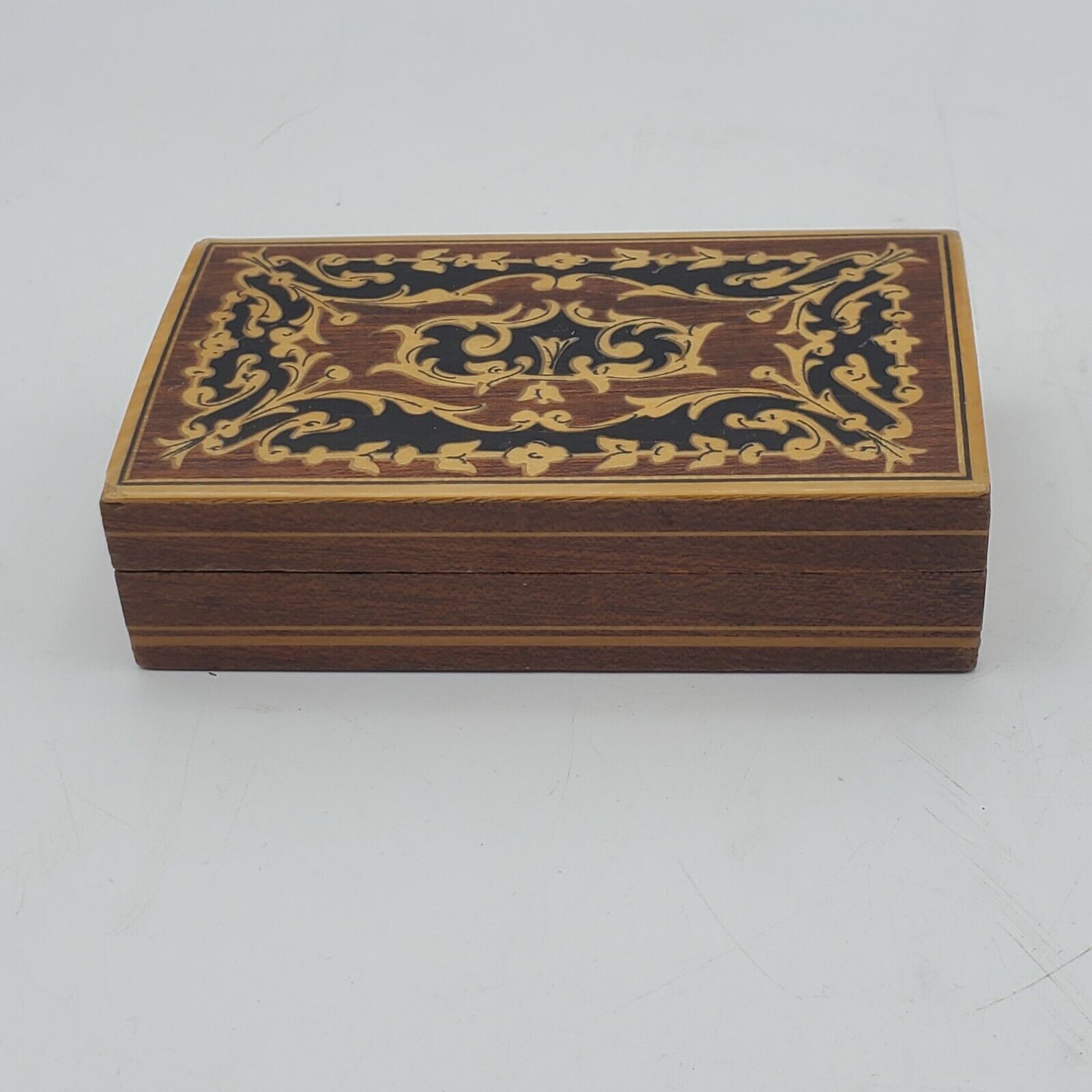 Vintage Italian Lacquered Inlaid Wooden Trinket Jewelry Box