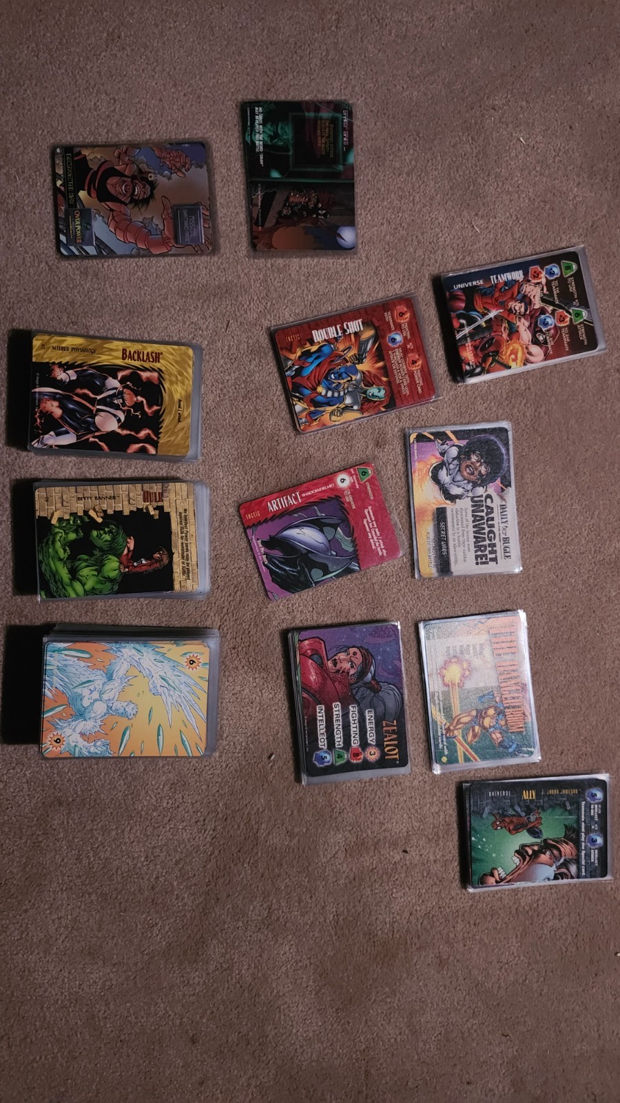 1995 marvel overpower cards. 200+ cards Near mint or better all sleeved.