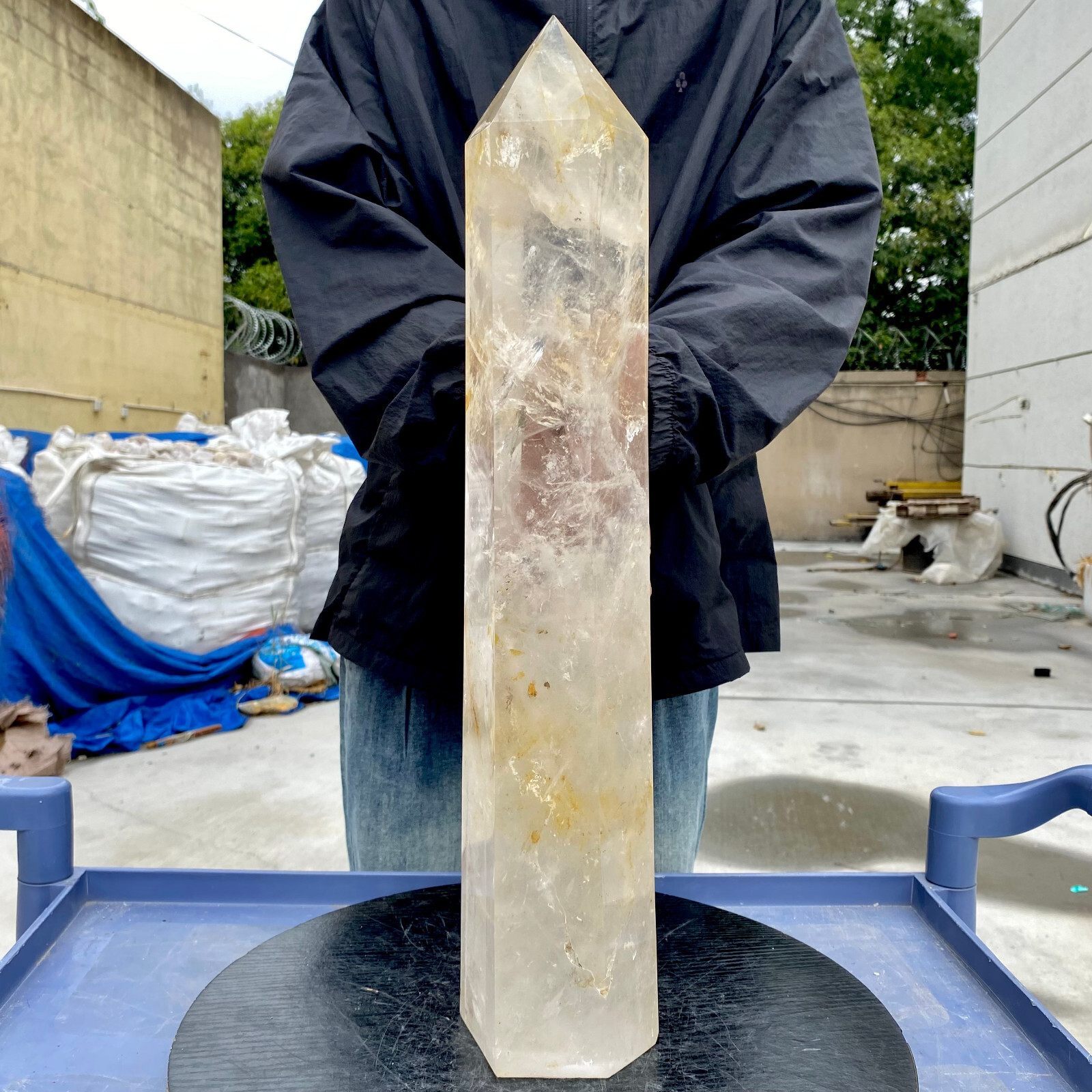 19.81LB Large Natural Clear White Crystal Obelisk Transparent Quartz Energy
