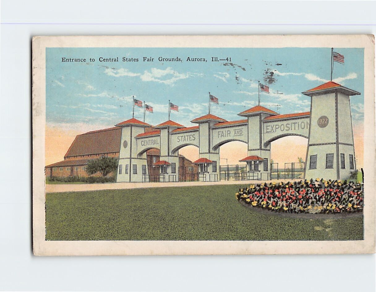 Postcard Entrance to Central State Fair Grounds Aurora Illinois USA