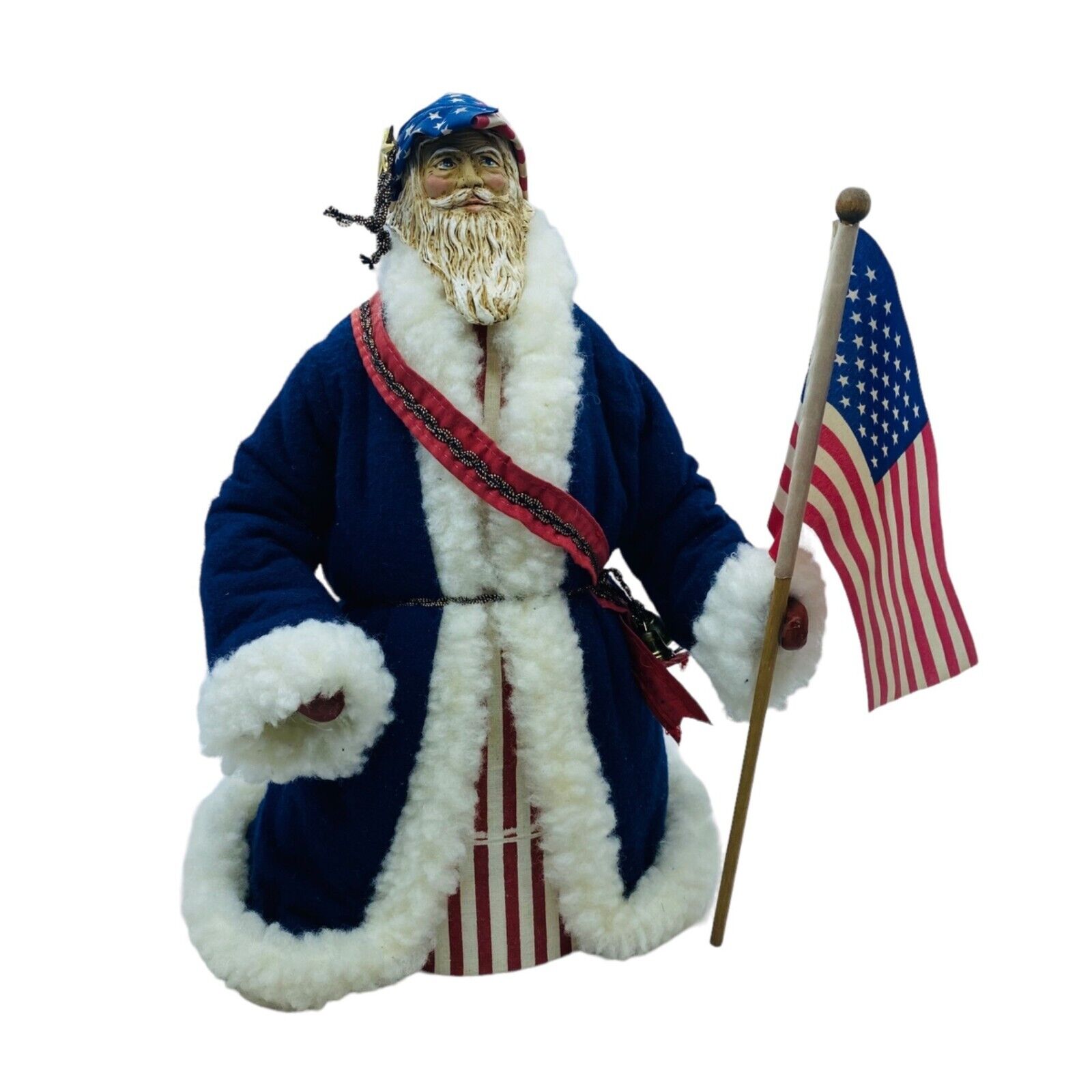 Vtg Lynn Haney Americana Patriotic Santa Claus Christmas Tree Topper 12\