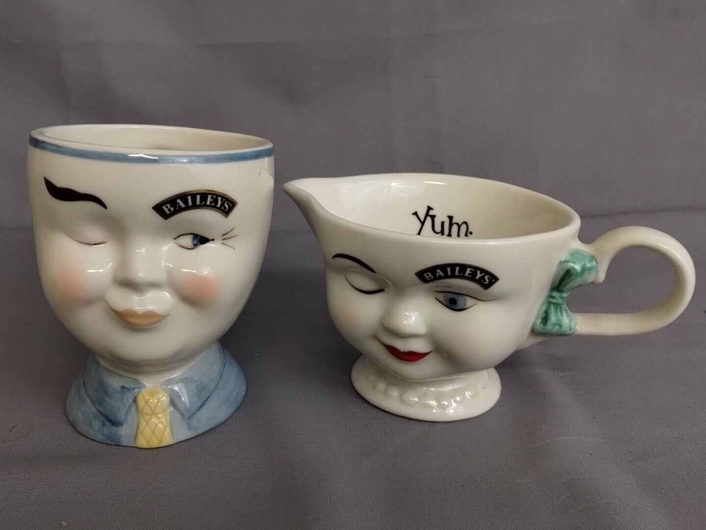 Retro Vintage Winking Eye Tea Cups Pair Limited Edition Bailey\'s Ceramic 1996-97