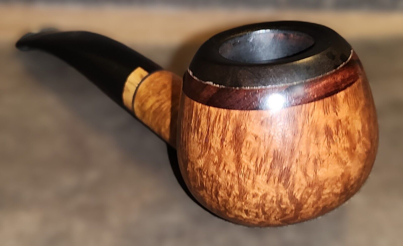 Mark Tinsky: Smooth Root Bent Apple w/Cocobolo & Ebony (4) Tobacco Pipe. Smoked.