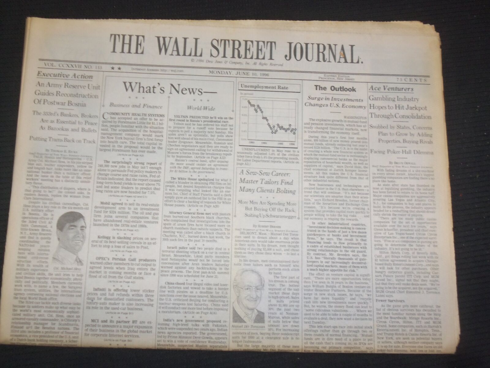 1996 JUNE 10 THE WALL STREET JOURNAL - BAMBLING INDUSTRY TO HIT JACKPOT - WJ 288