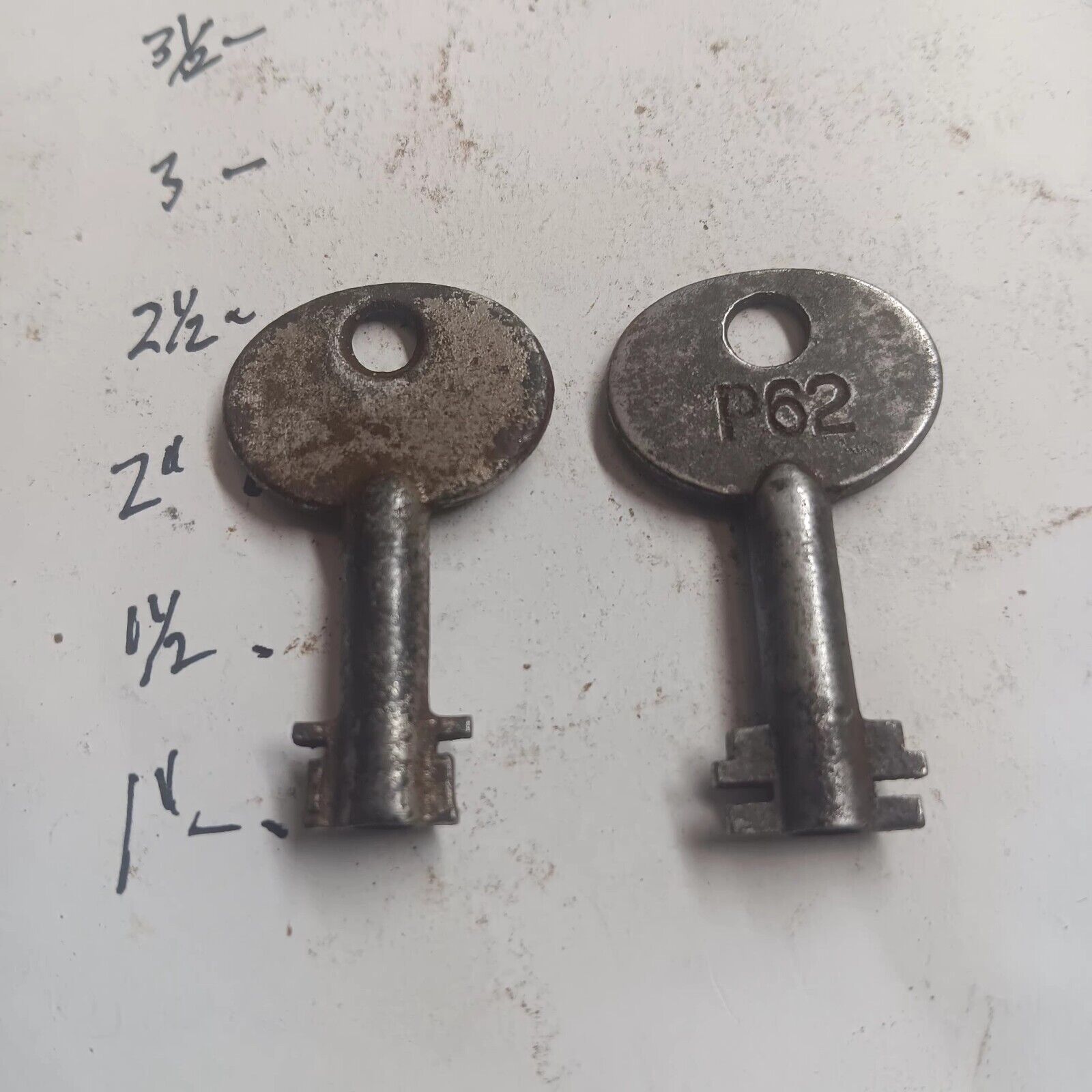 2 Antique Double Bit Open Barrel Trunk Keys. Unbranded. 1 With \