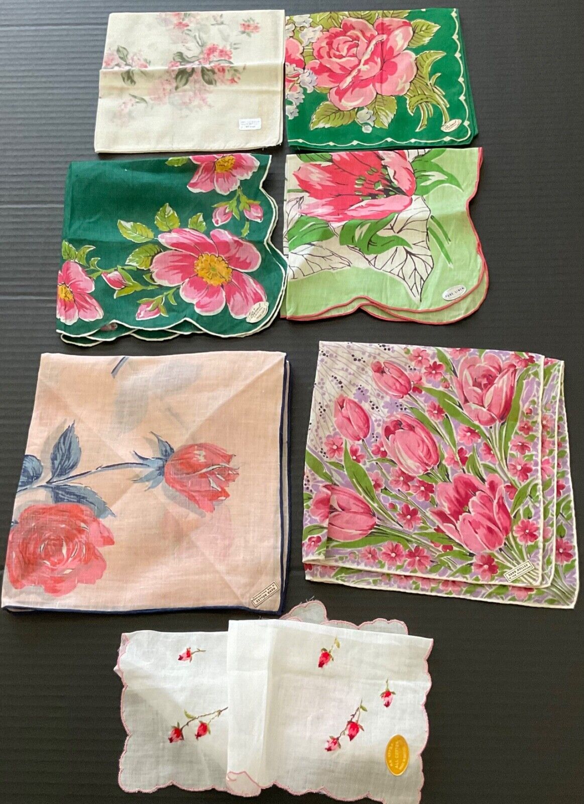 VINTAGE & Unused Lot of 7 Hankerchiefs * ALL Have Original Stickers* Lovely Lot