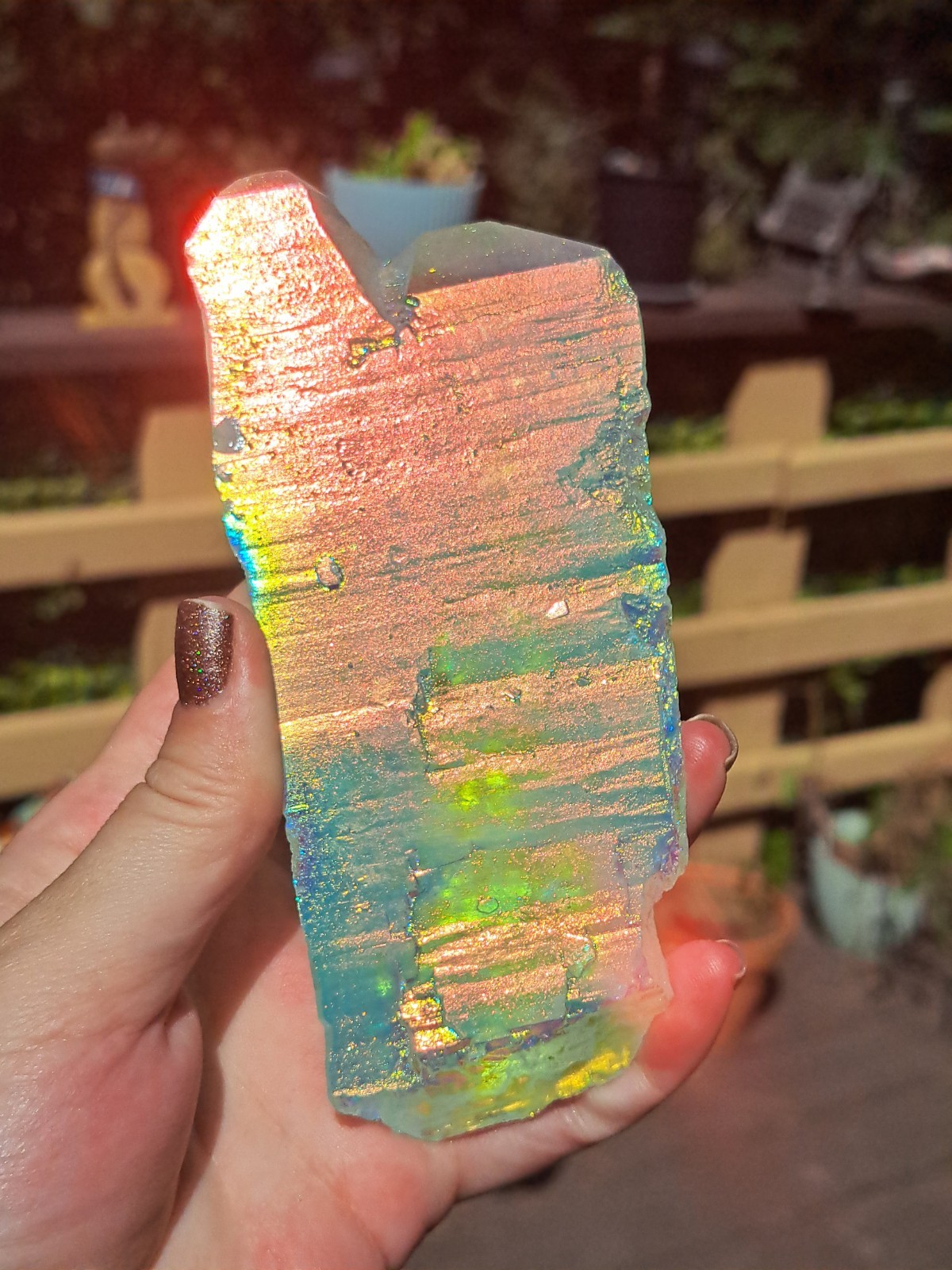 Raw Rainbow Aura Quartz With Red