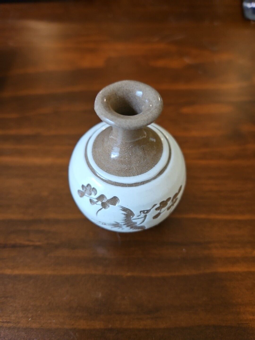 Korean Hand Crafted Mini Ceramic Vase Crane Theme