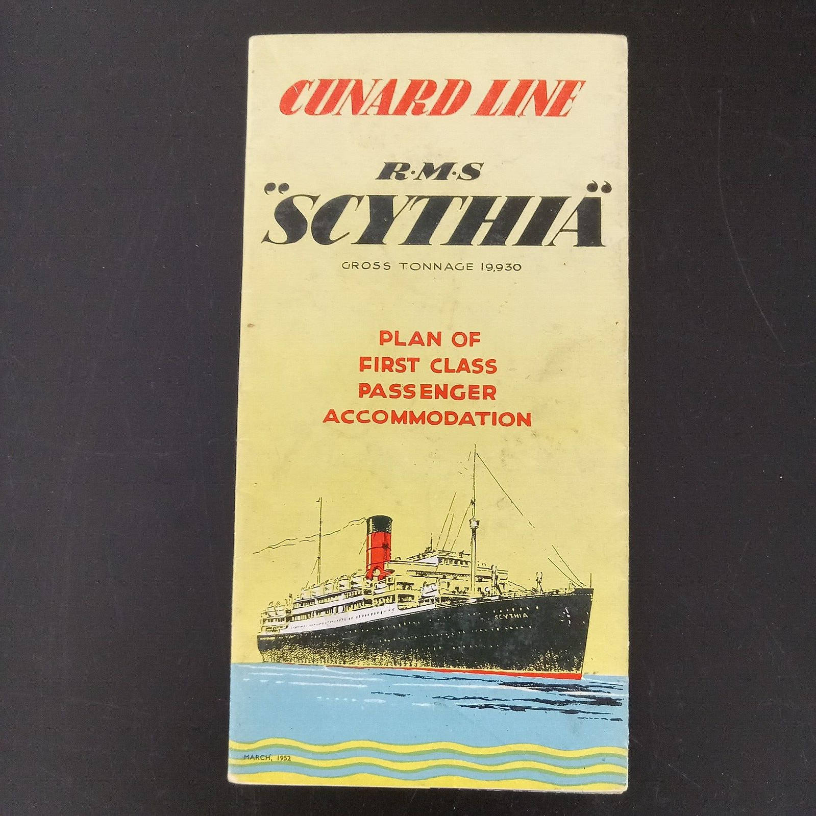 RMS SCYTHIA Cunard Line Cruise Brochure First Class Accommodation Deck Plan 3/52