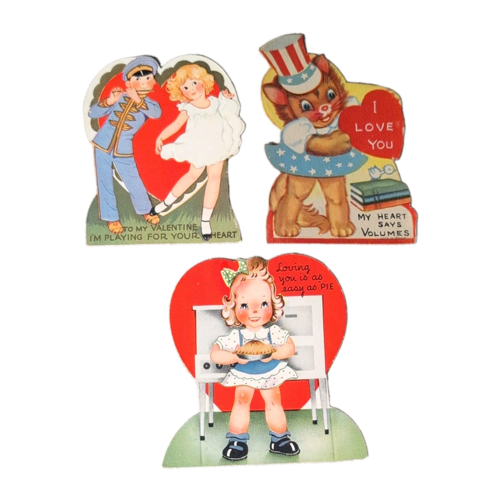 Vintage Valentine’s Day Greeting Cards Lot of 3 Die-Cut Kids & Cat