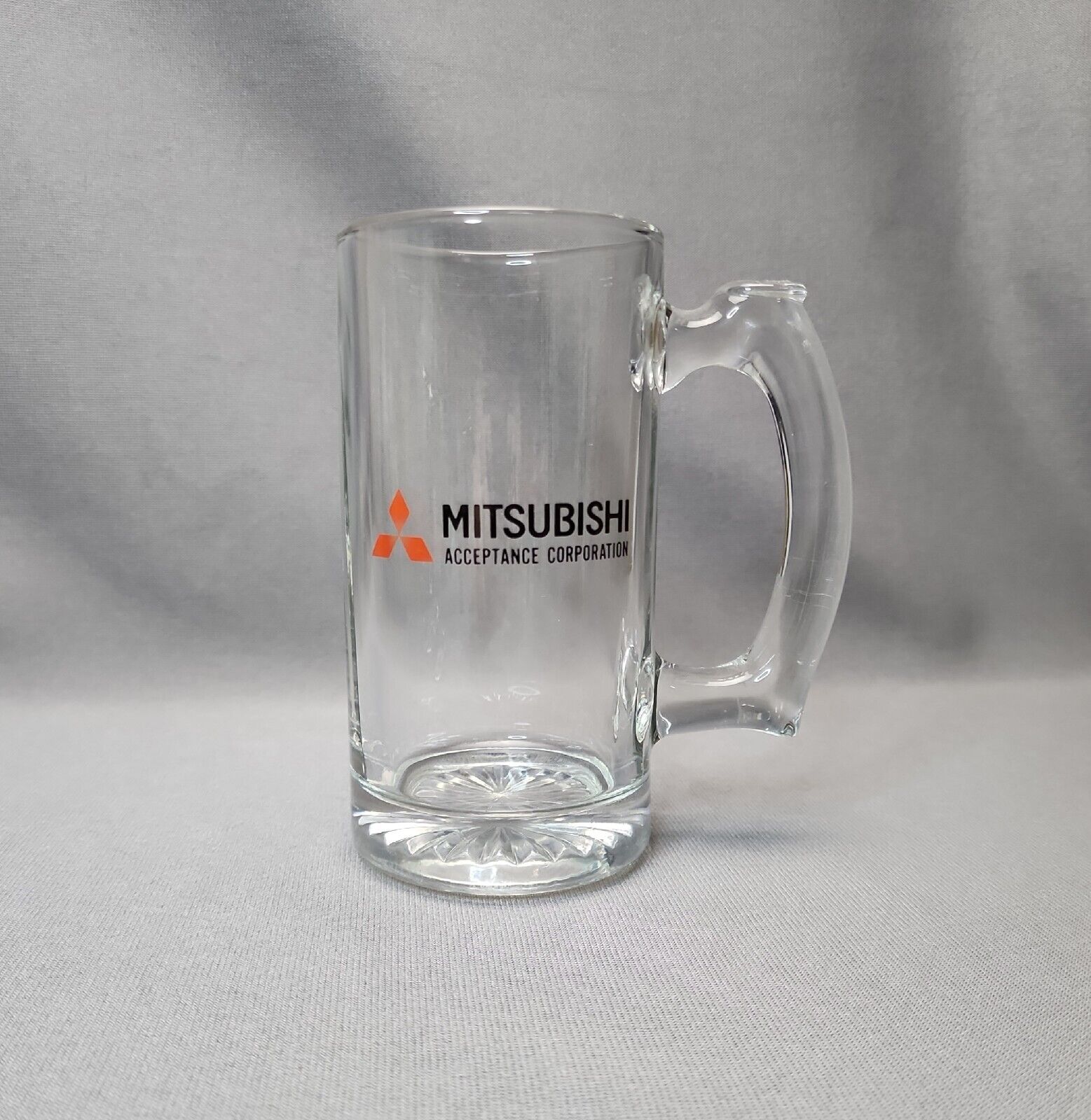Mitsubishi Logo Advertising Clear Glass 12 oz Tankard, Beer Stein, Drinking Mug