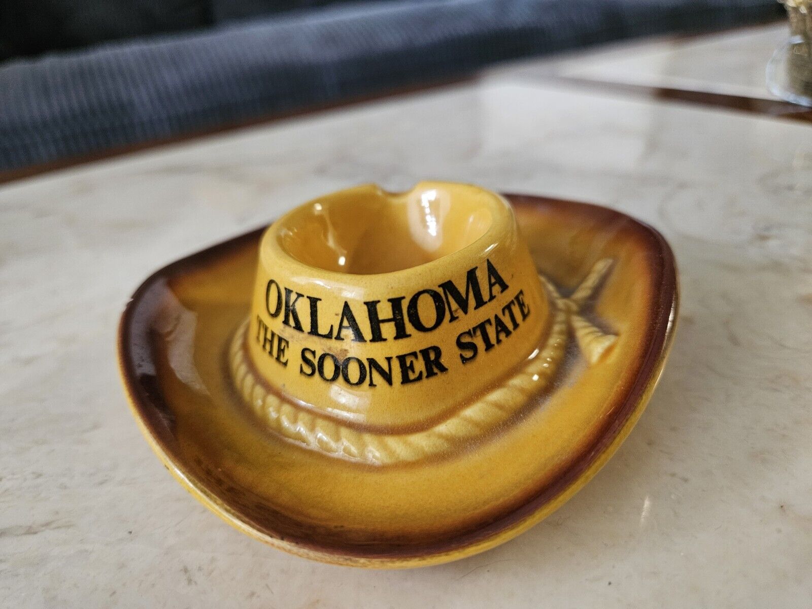Vintage Oklahoma The Sooners State Ashtray Cowboy Hat Ashtray MCM Made In Japan