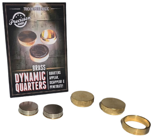 Deluxe BRASS DYNAMIC QUARTERS Close Up Magic Trick Stack of Coins Vanish Appear