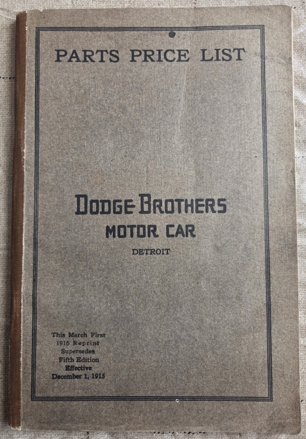 Antique 1915/16 Dodge Brothers Motor Car Detroit Parts Price List