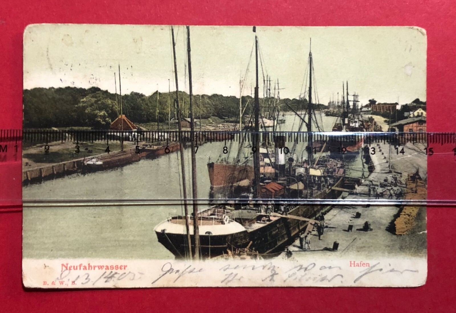 Postcard Danzig Neufahrwasser 1905 port with ships (83028