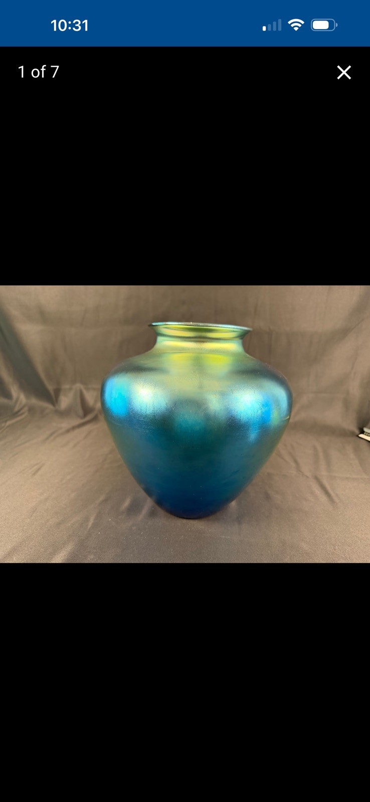 Monumental Steuben Blue Aurene Iridescent Art Glass Vase - 11\