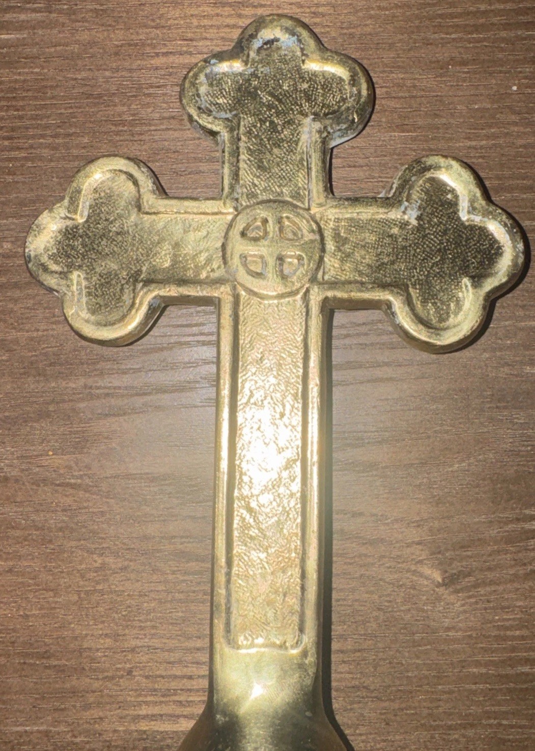 Church Cross Indoor Flagpole Ornament Brass Plated Aluminum 9 1/8